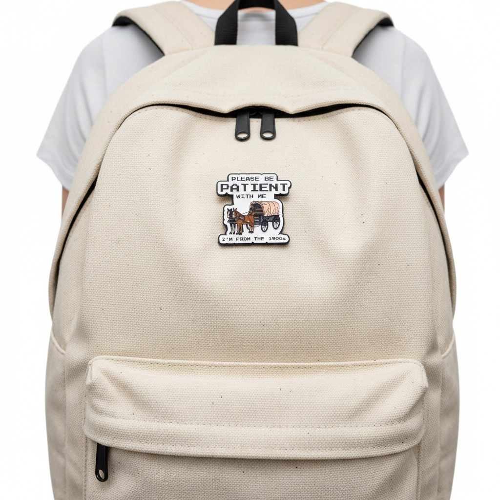 1900s Covered Wagon Pin on Backpack