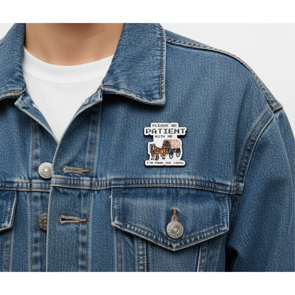 1900s Covered Wagon Pin on Denim Jacket