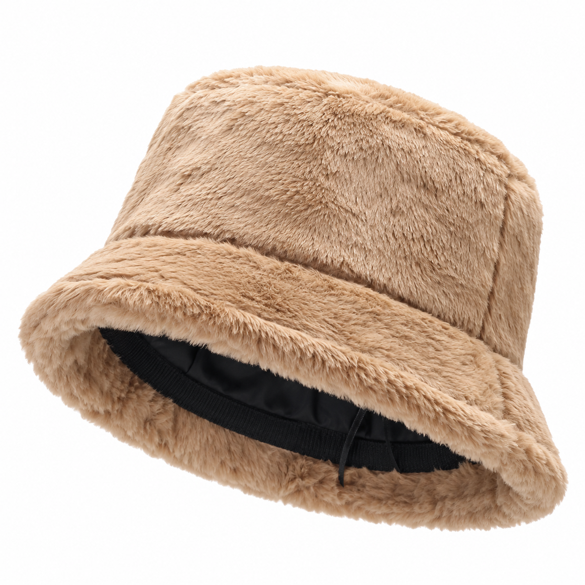 Camel Faux-Fur Bucket Hat for Women