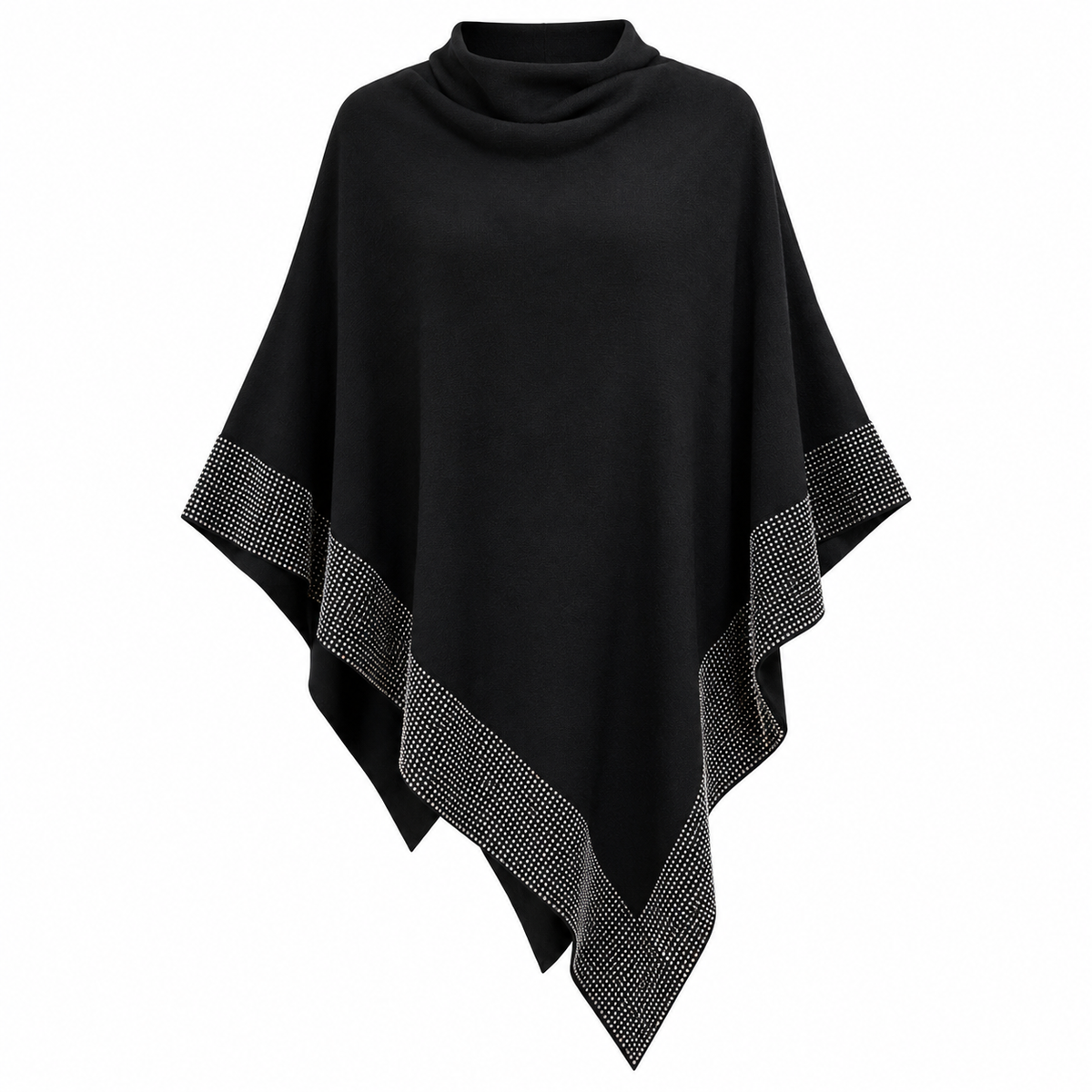 Black Asymmetrical Poncho Cape with Silver Shimmer Trim