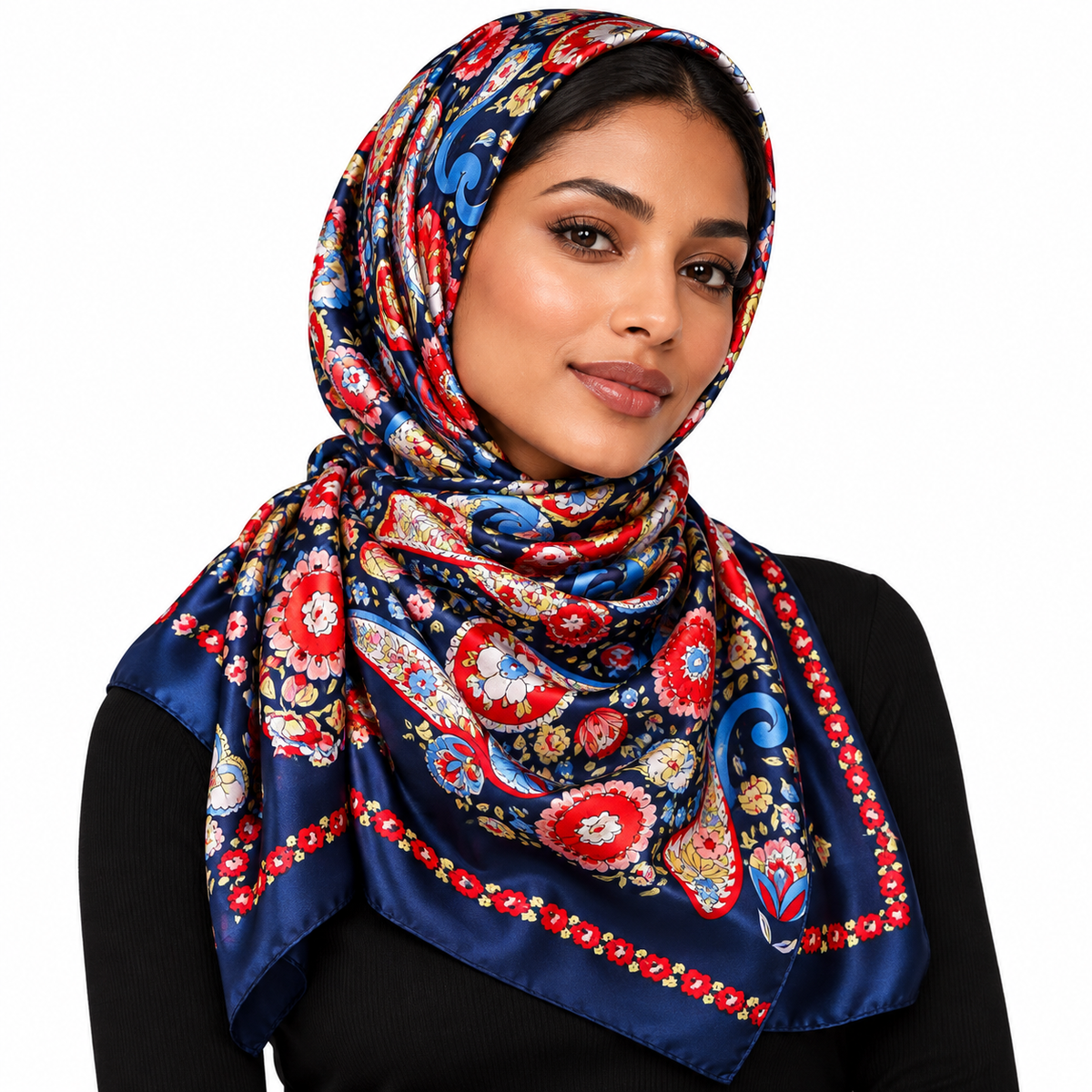 Large Navy Paisley Floral Scarf for Women