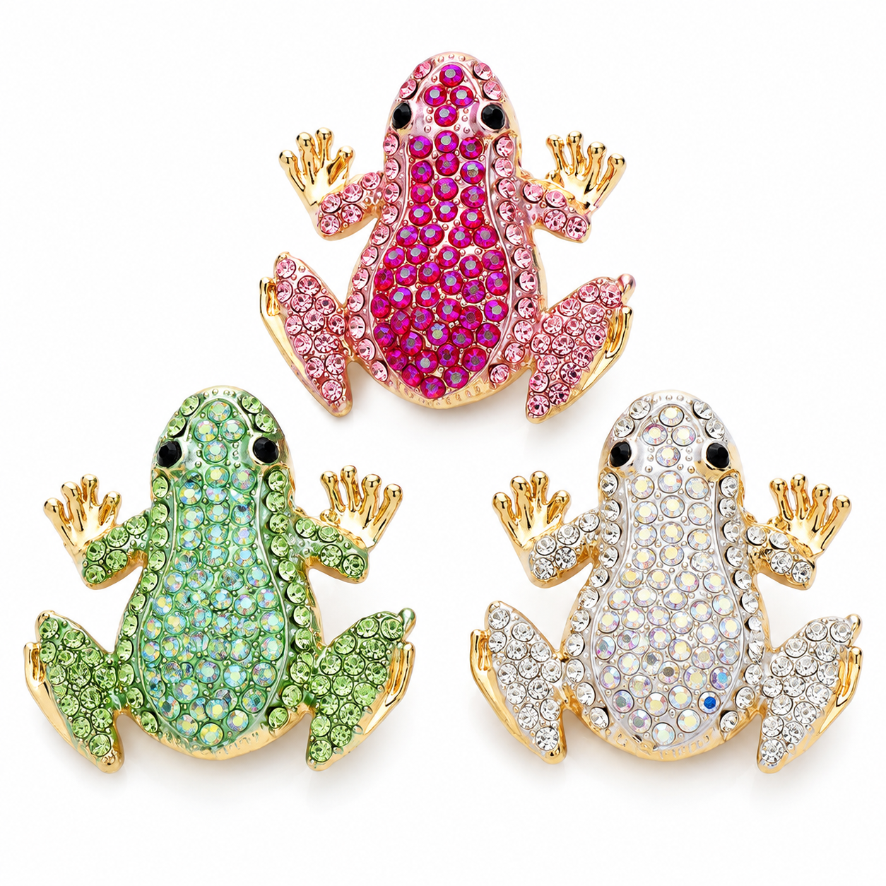 Crystal Rhinestone Frog Brooch Pin Set | 3 Color Animal Statement Pins