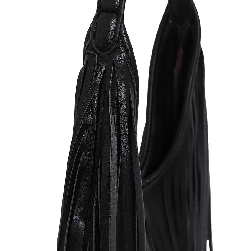 Womens Fringe Hobo Bag Tassel Shoulder Tote Faux Leather Boho Satchel Purse