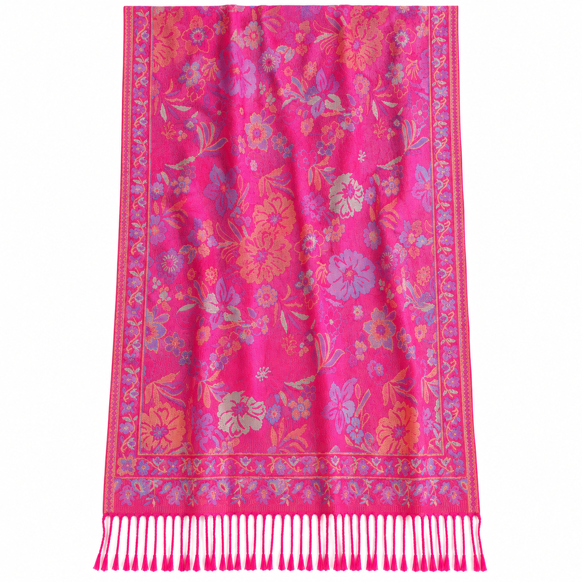 Women's Hot Pink Floral Pashmina-Style Scarf & Fringed Shawl