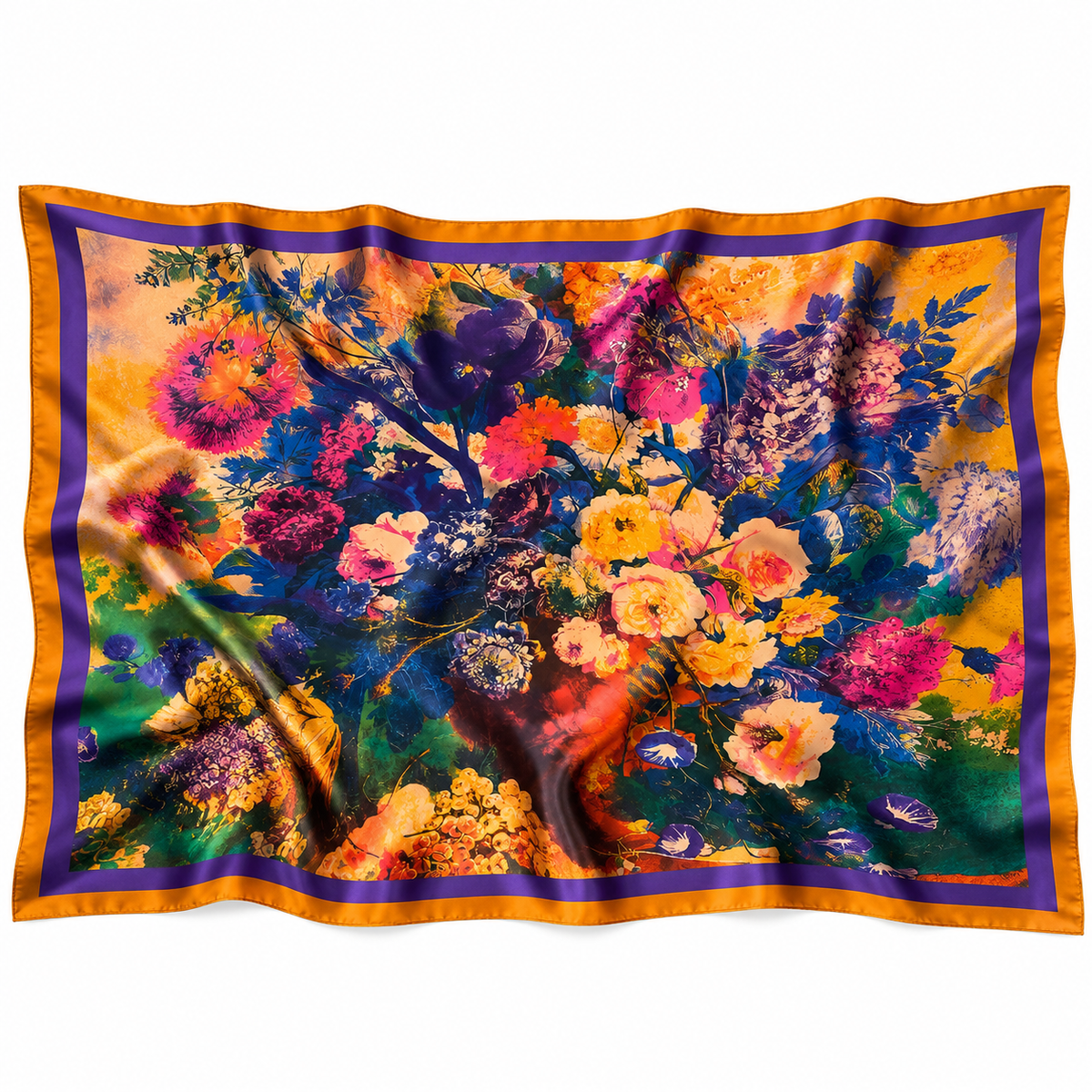 Floral Bouquet Silk-Feel Satin Wrap Scarf