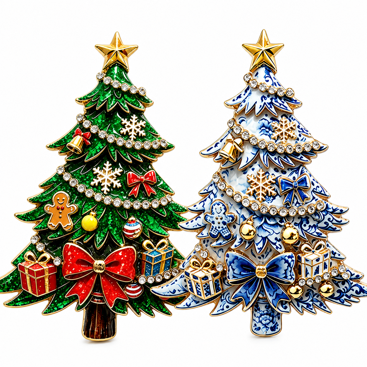 Christmas Tree Brooch Pin with Rhinestone Holiday Charms