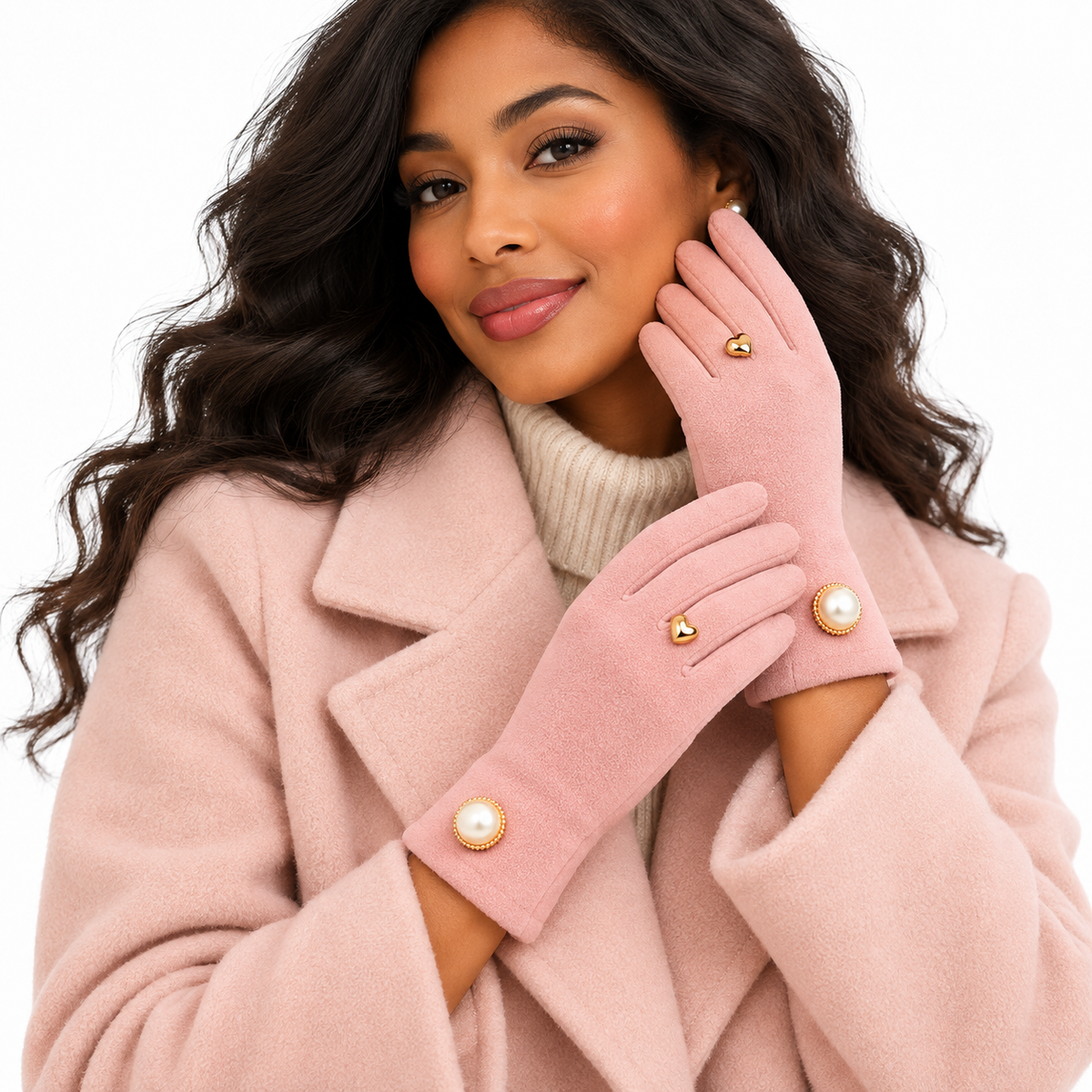 3-Pair Women's Pearl-Accent Dress Gloves Gift Set | Black, Tan & Pink