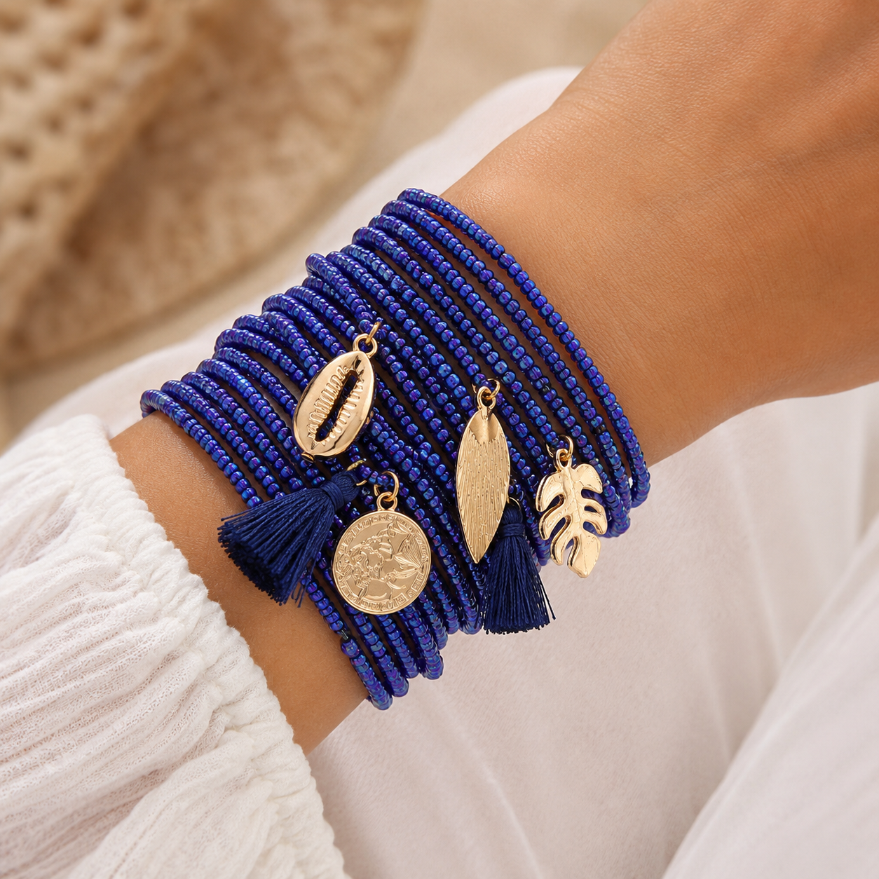 20-Piece Boho Stretch Bracelet Set | Seed Beads, Tassels & Shell Charms