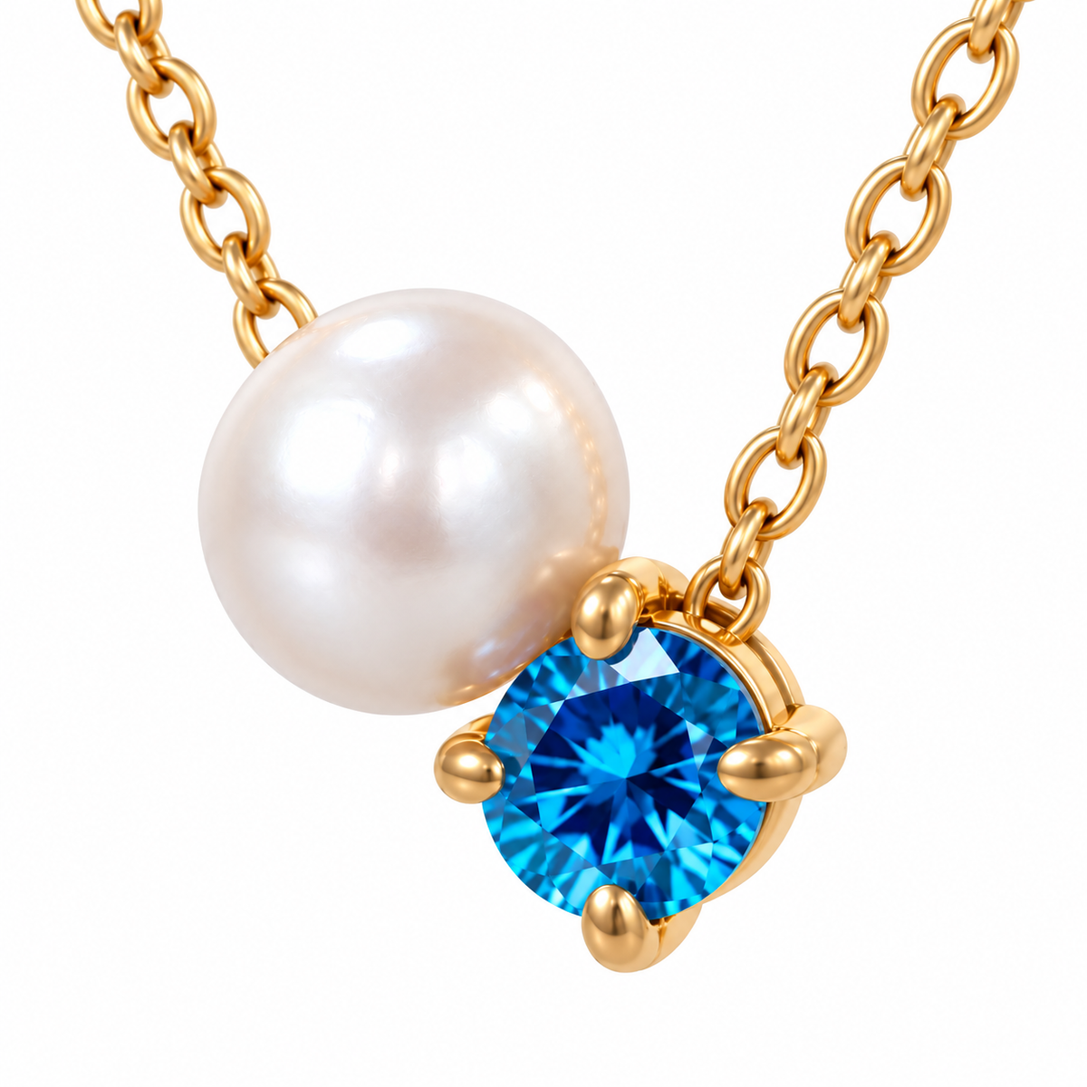 Blue Stone & Imitation Pearl Gold-Tone Necklace