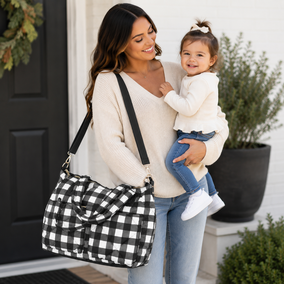 Buffalo Check Puffer Tote Bag Women’s Large Quilted Shoulder Handbag for Ladies