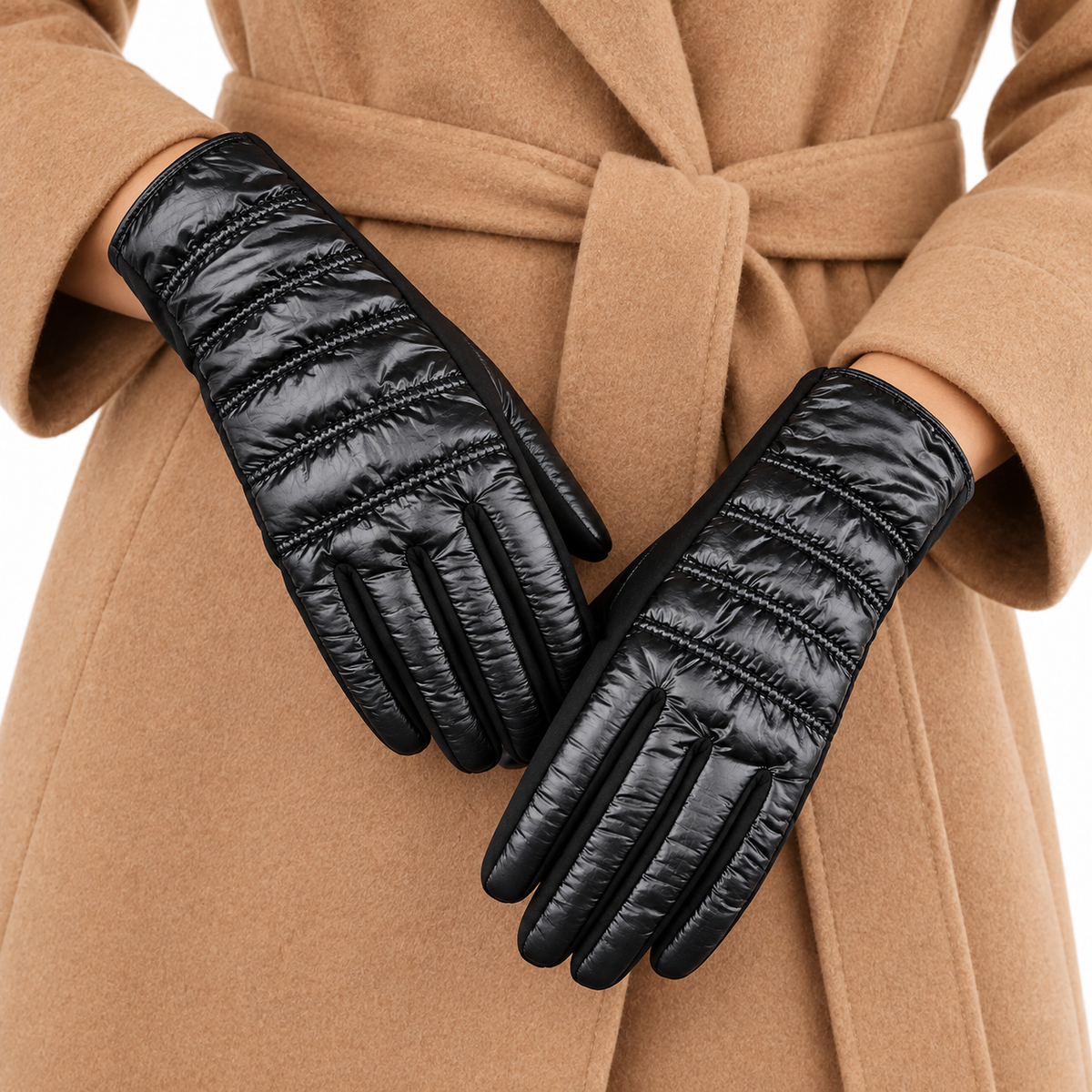 Women's Black Quilted Touchscreen Winter Gloves