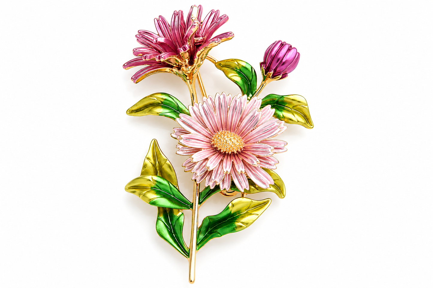 Pink Enamel Daisy Bouquet Brooch – Floral Garden Statement Pin