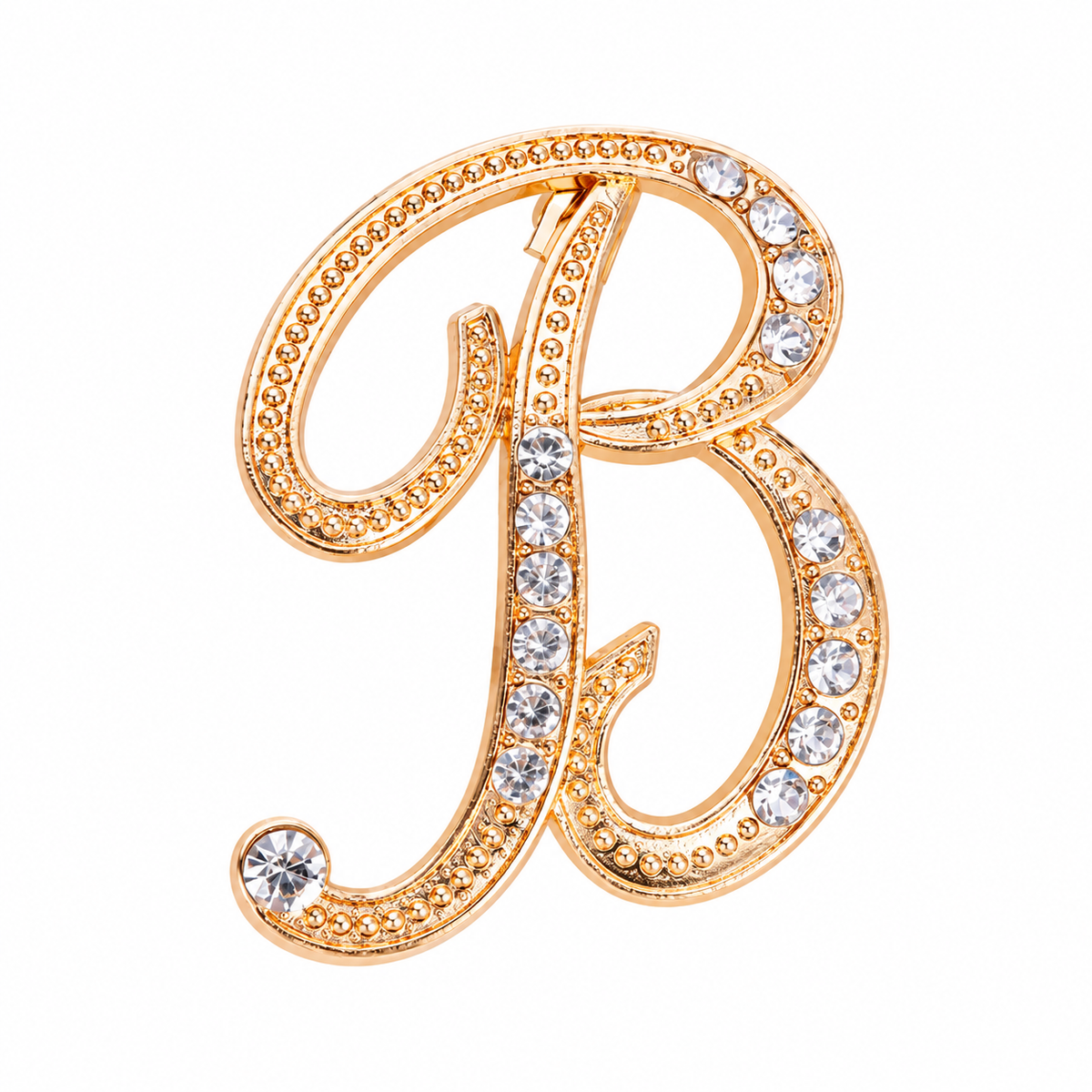 Two-Piece Letter B Rhinestone Brooch Set, Gold & Silver Tone