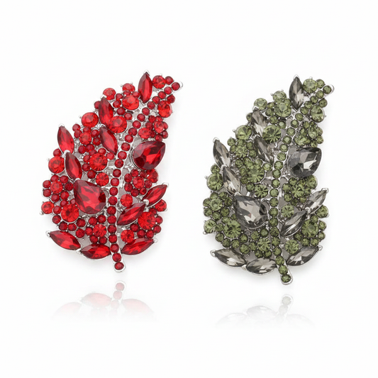 2pc Leaf Crystal Brooch Set - Product Shot