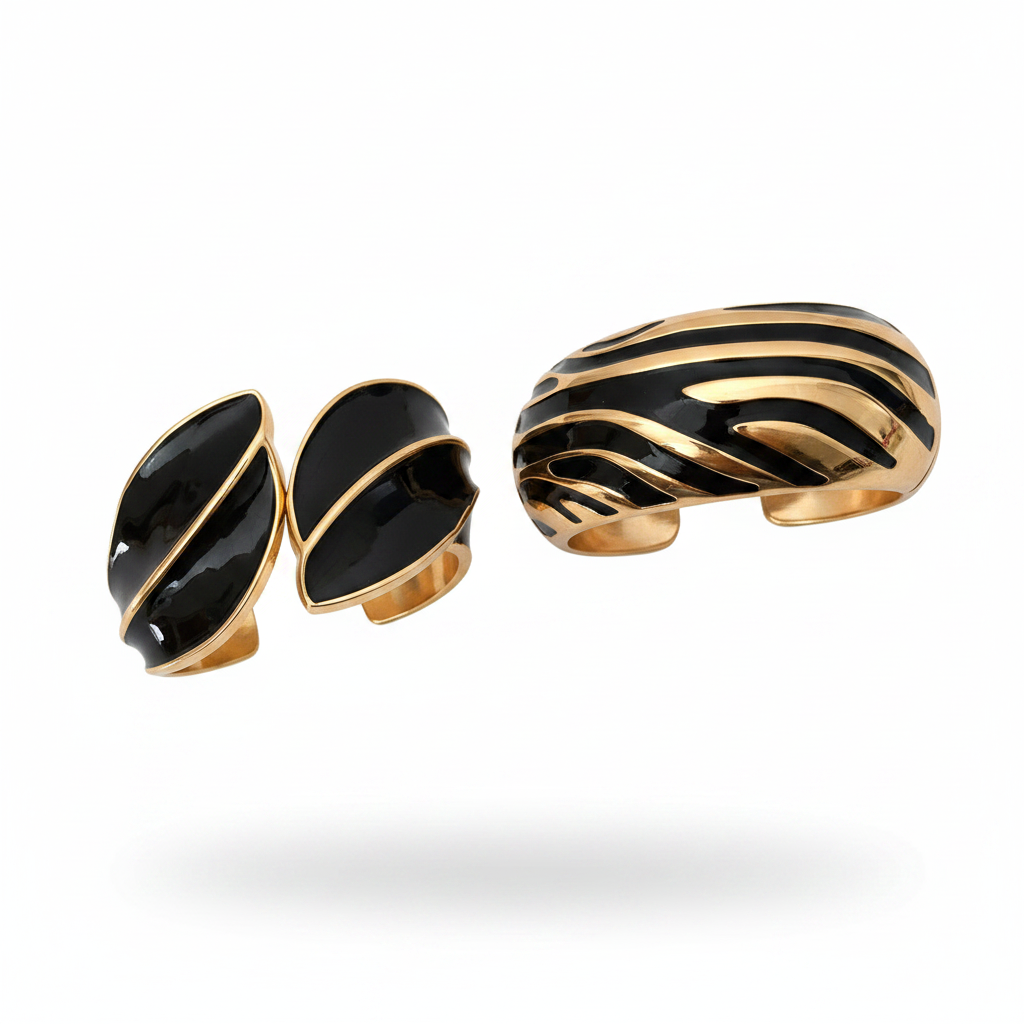 2PCS Black & Gold Enamel Bracelet Set – Together