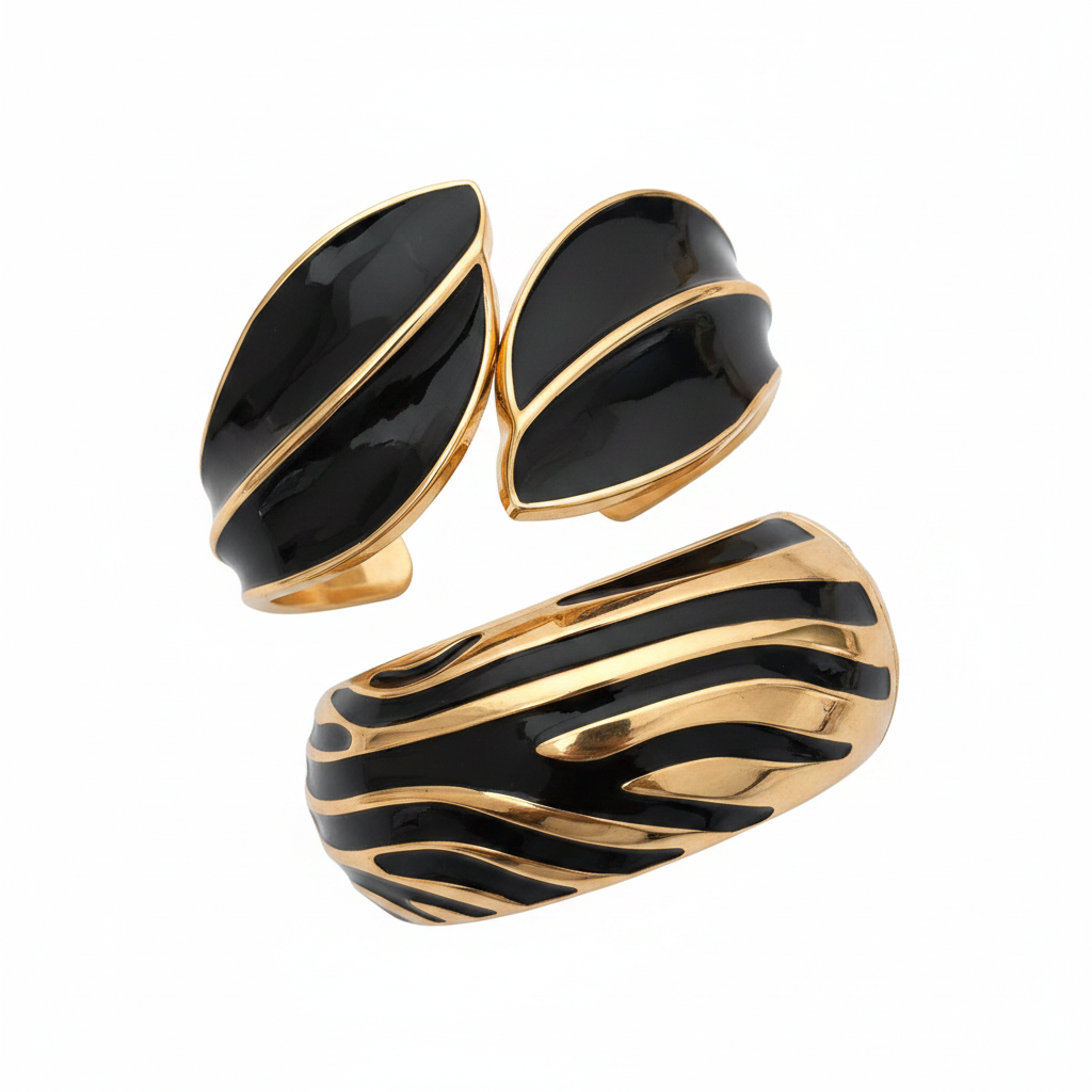 2PCS Black & Gold Enamel Bracelet Set – White Background Product Shot