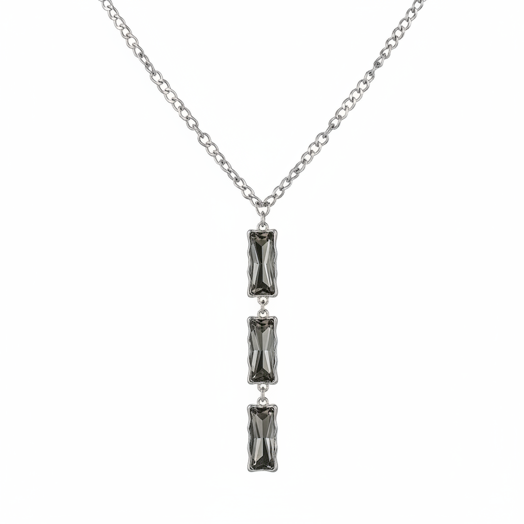 3 Stone Grey Crystal Necklace – Front