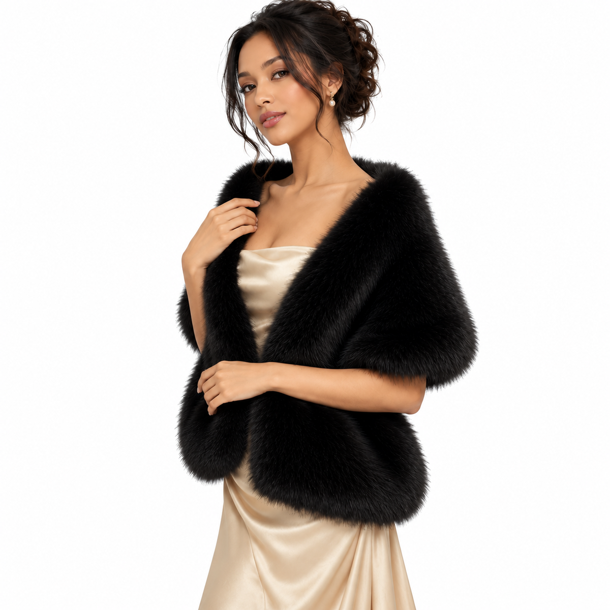 Women's Black Faux Fur Evening Wrap for Weddings & Formal Events