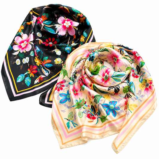 2-Piece Floral Silk-Feel Square Scarf Set | 70cm x 70cm