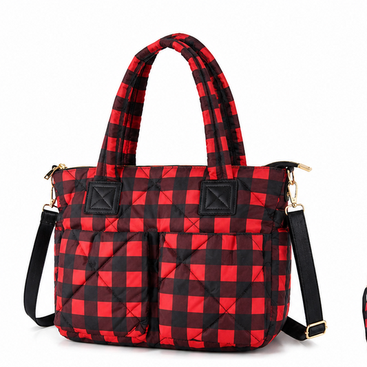 Buffalo Check Puffer Tote Bag – Women's Large Quilted Shoulder Bag