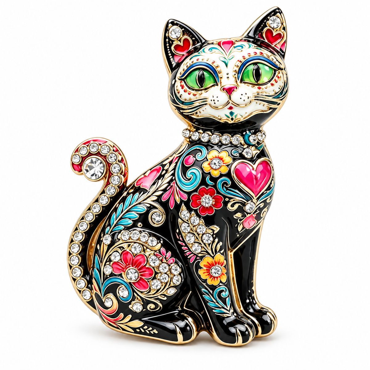 Floral Enamel Cat Brooch Gift Set, 2 Pieces