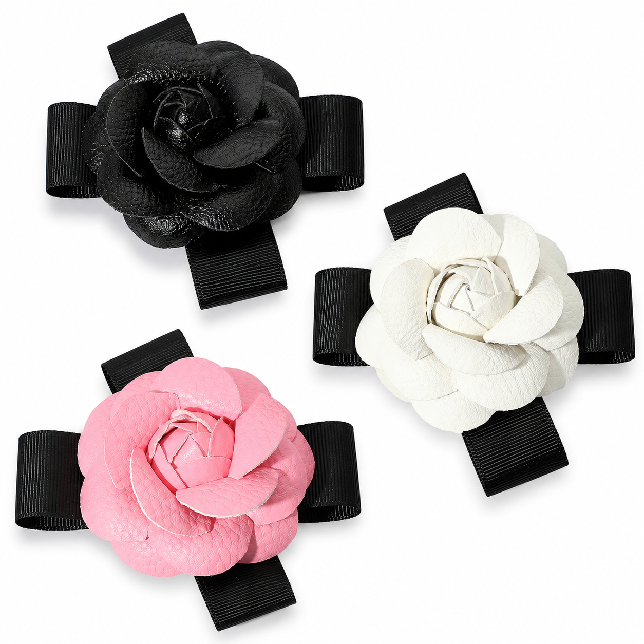 3-Piece Camellia Flower Brooch and Hair Clip Set