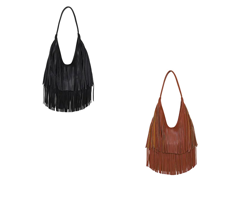 Womens Fringe Hobo Bag Tassel Shoulder Tote Faux Leather Boho Satchel Purse