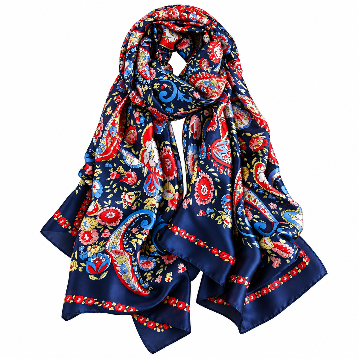 Large Navy Paisley Floral Scarf for Women
