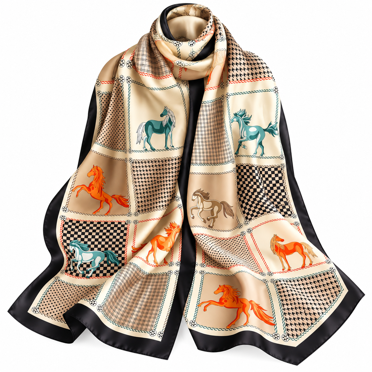 Oversized Equestrian Horse Print Scarf for Women – Elegant Fashion Wrap