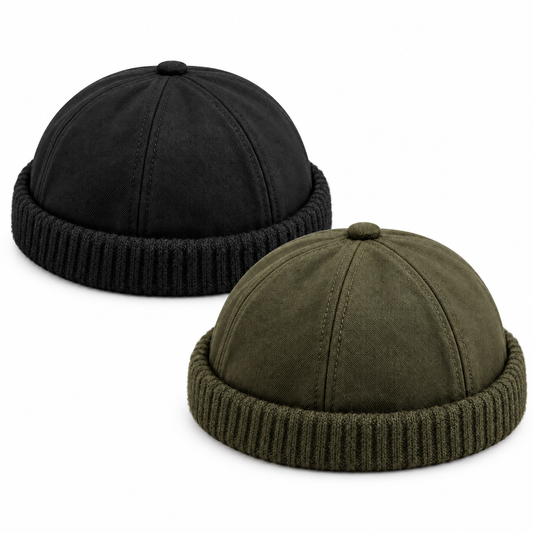 Black & Olive Green Adjustable Docker Caps, 2-Piece Set