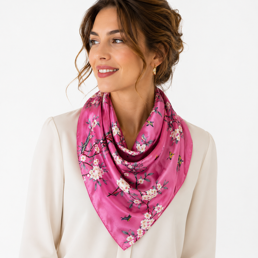 27x27 Inch Silk Feel Square Scarf for Women Printed Headkerchief Neck Wrap Pink