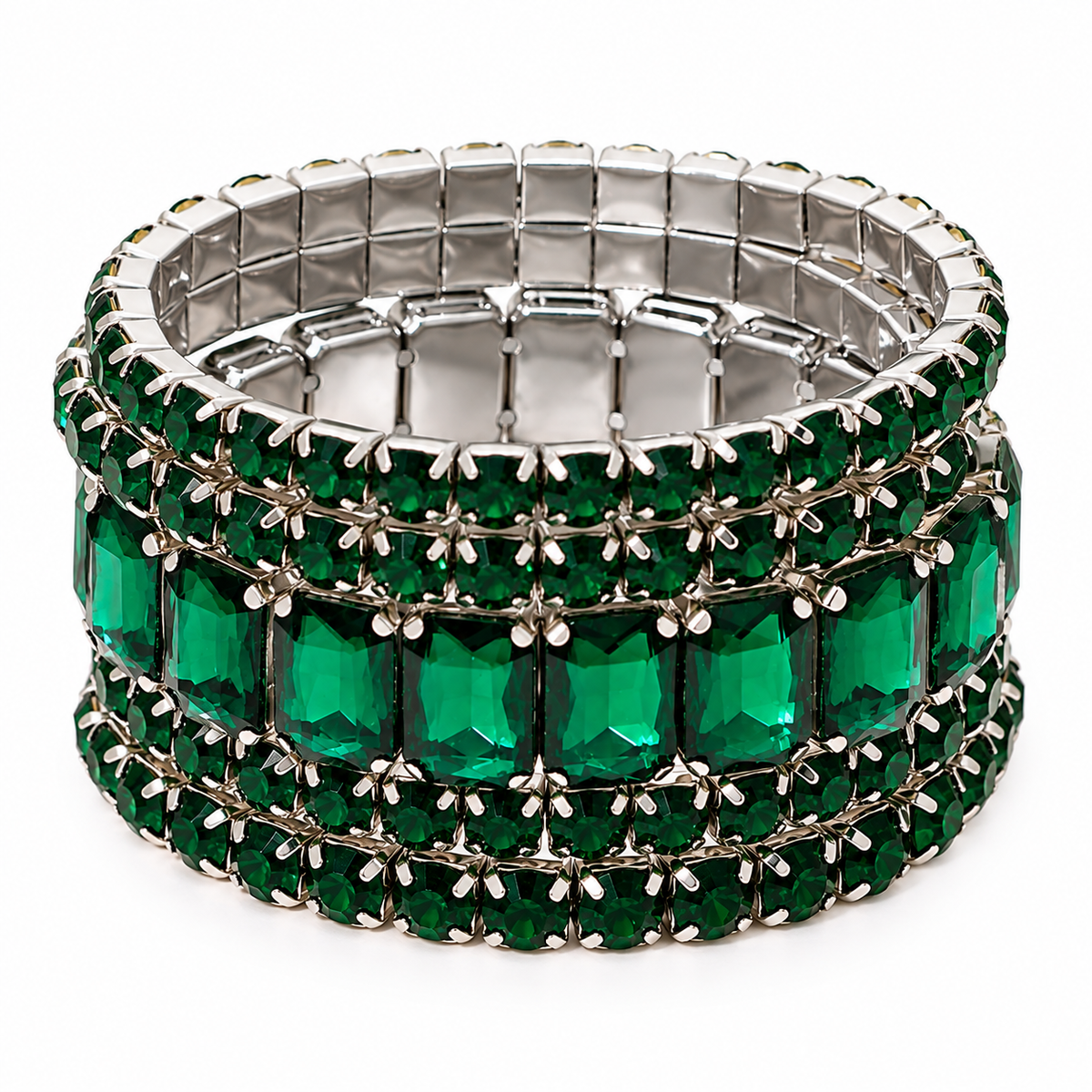 Emerald Green Crystal Stretch Bracelet Set – 5 Piece Rhinestone Stack