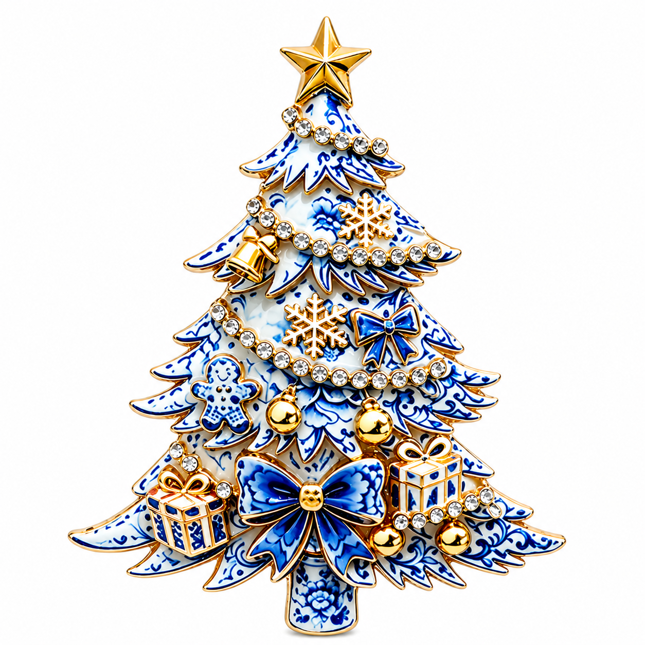 Christmas Tree Brooch Pin with Rhinestone Holiday Charms