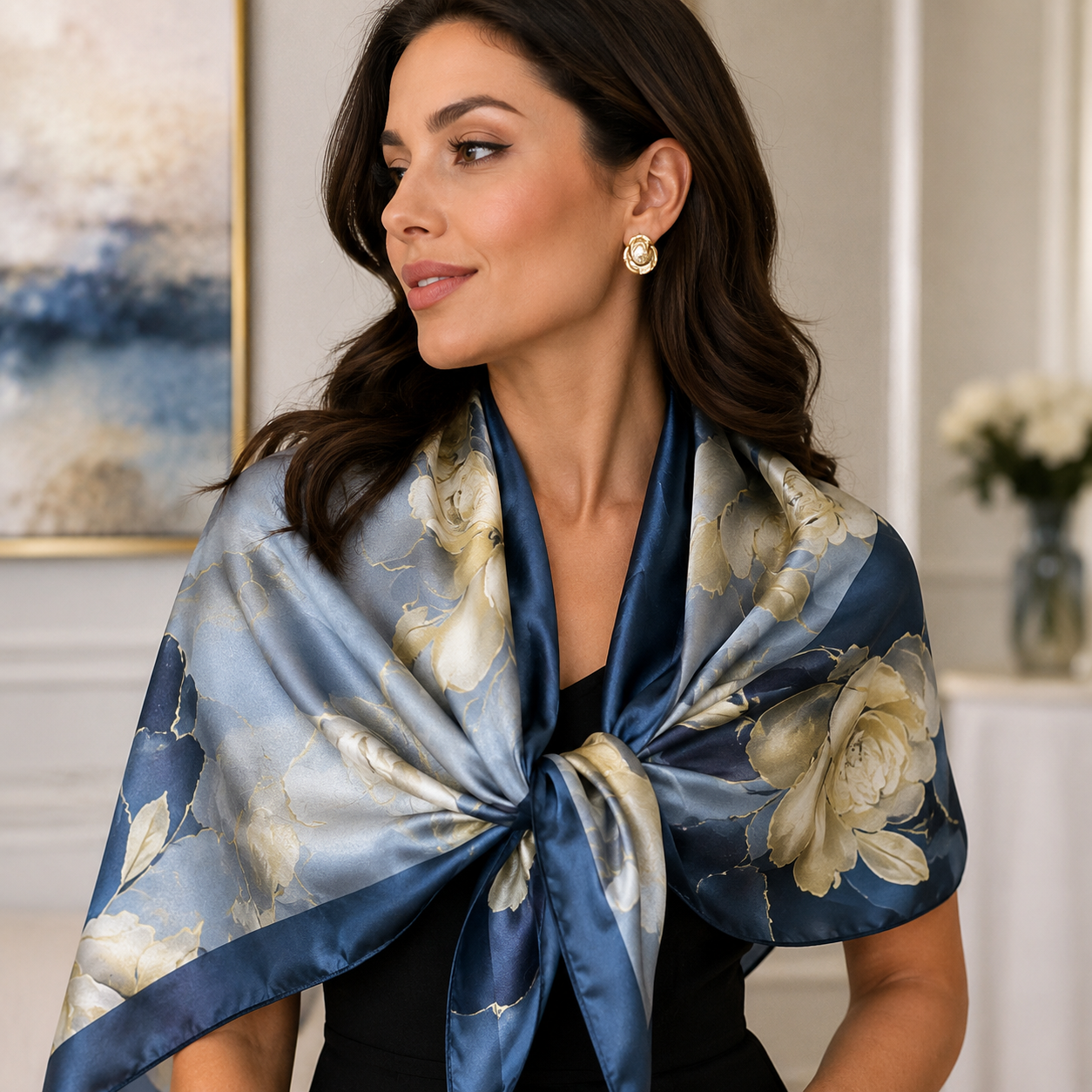 Oversized Floral Silk-Feel Scarf Shawl | 71x35" Polyester Wrap