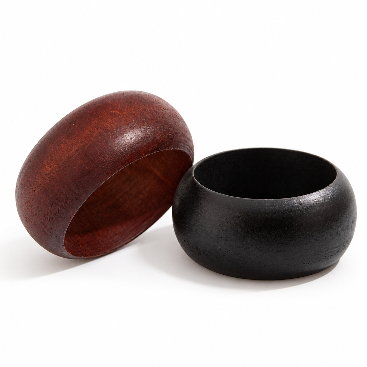 Black & Brown Wide Wood Bangle Bracelet Set, 2 Pieces