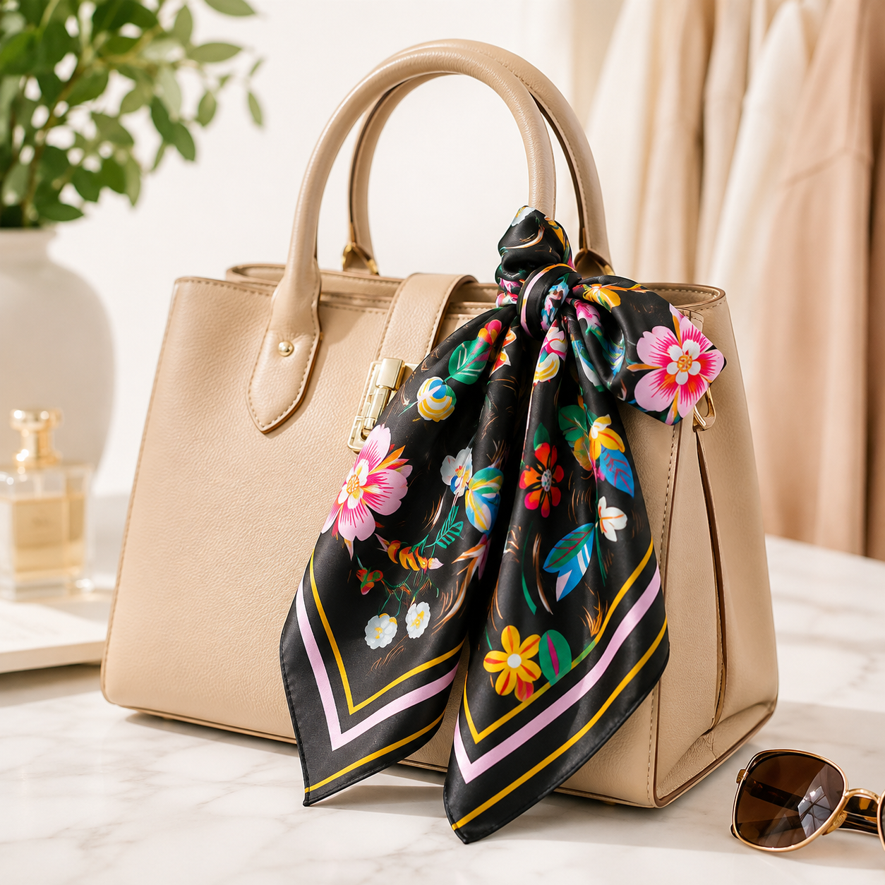 2-Piece Floral Silk-Feel Square Scarf Set | 70cm x 70cm