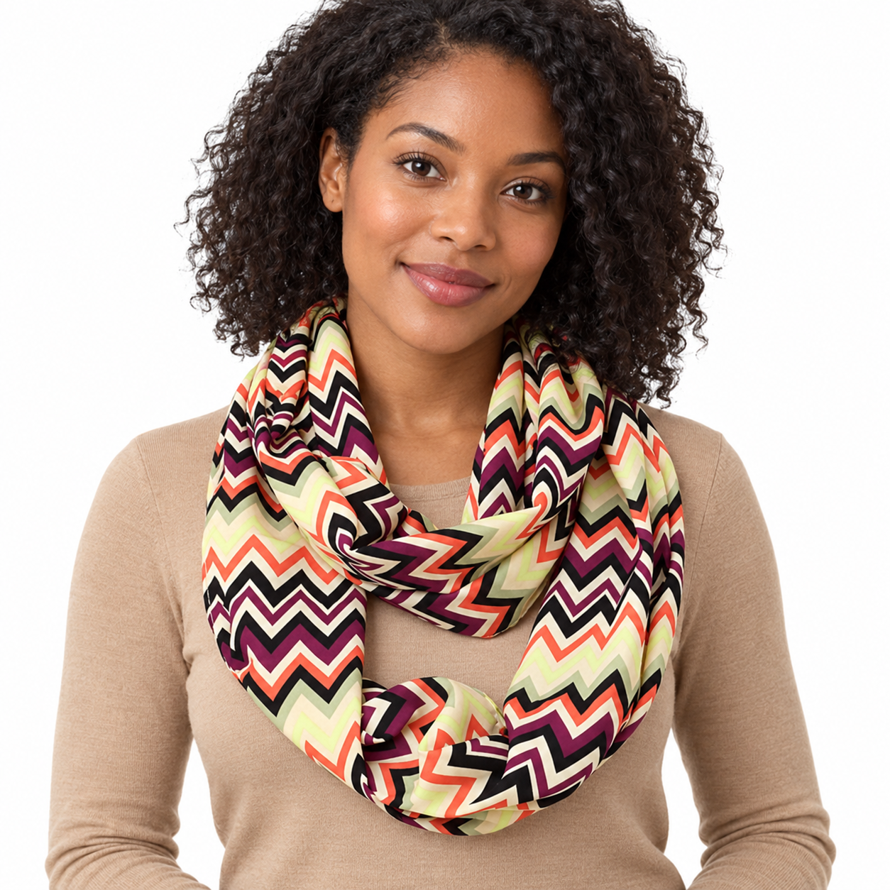 Multicolor Chevron Zigzag Infinity Scarf for Women — Lightweight Polyester Loop Wrap