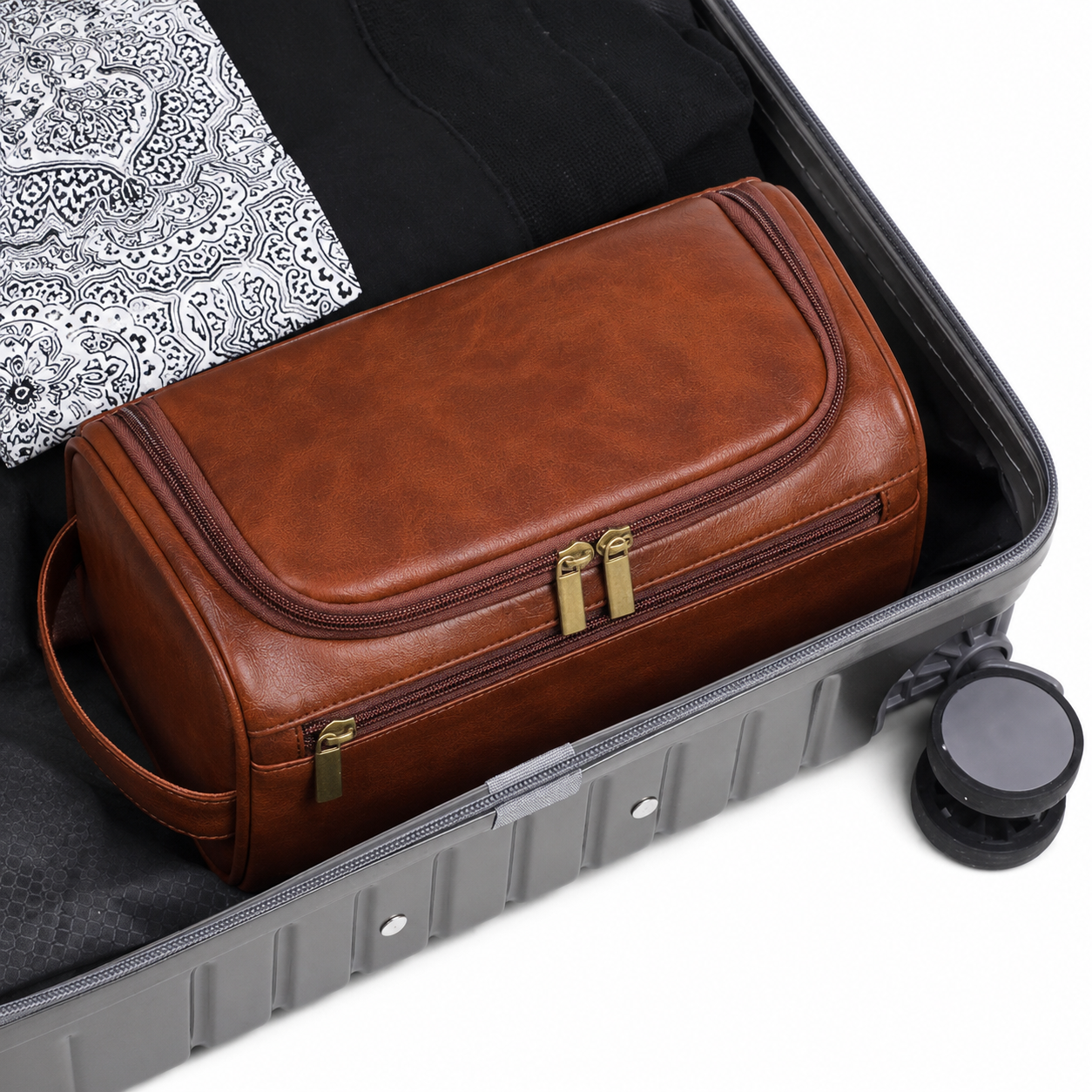 Vegan Leather Travel Toiletry Bag with Hanging Hook