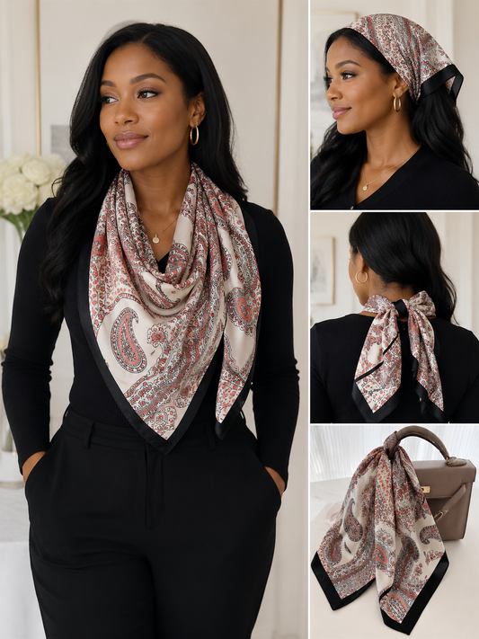 Vintage Paisley Silk Feel Square Scarf Elegant Bandana Neck Head Scarf Wrap