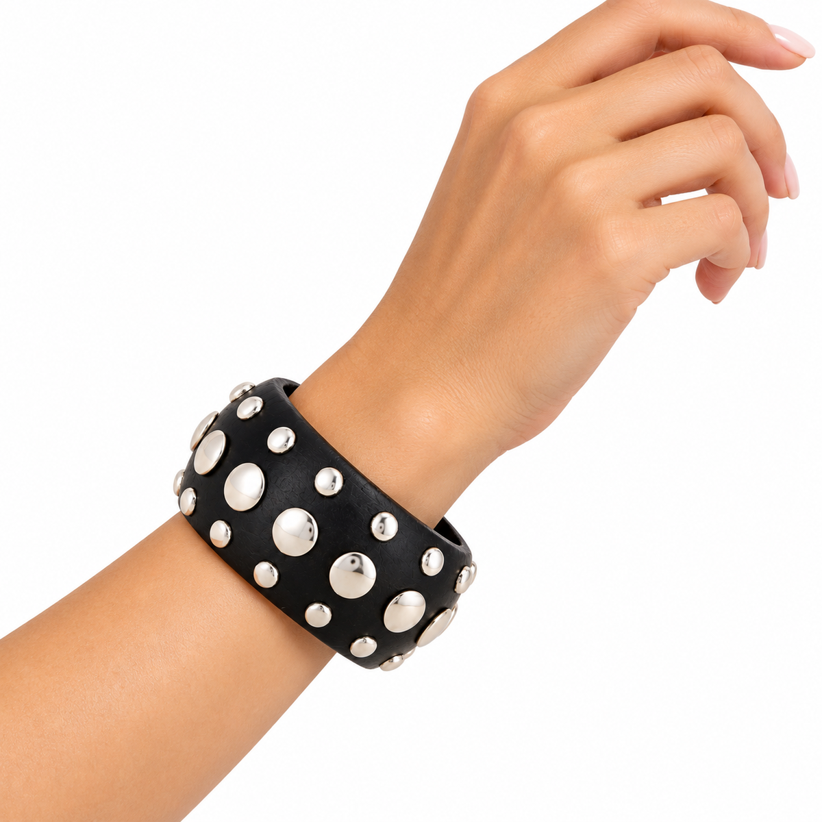 3-Piece Chunky Studded Bangle Bracelet Set in Red, Black & Brown