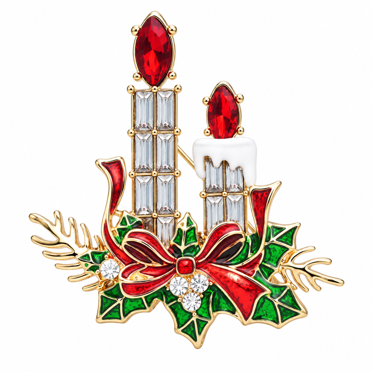 2-Piece Christmas Brooch Set – Santa & Rhinestone Candle Pins