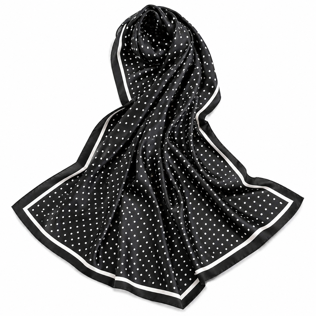 Women's 35" Silky Feel Square Scarf – Black & White Polka Dot