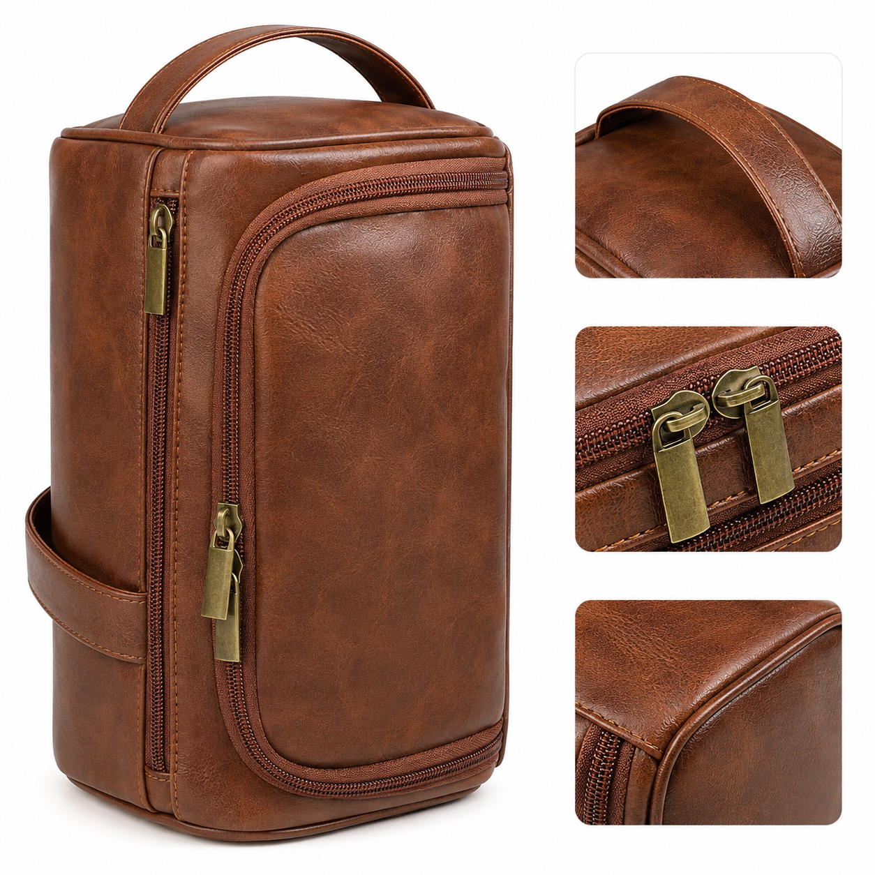 Vegan Leather Travel Toiletry Bag with Hanging Hook