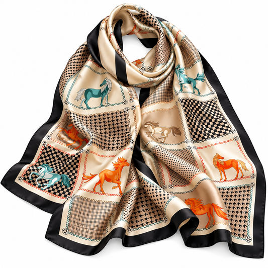 Oversized Equestrian Horse Print Scarf for Women – Elegant Fashion Wrap