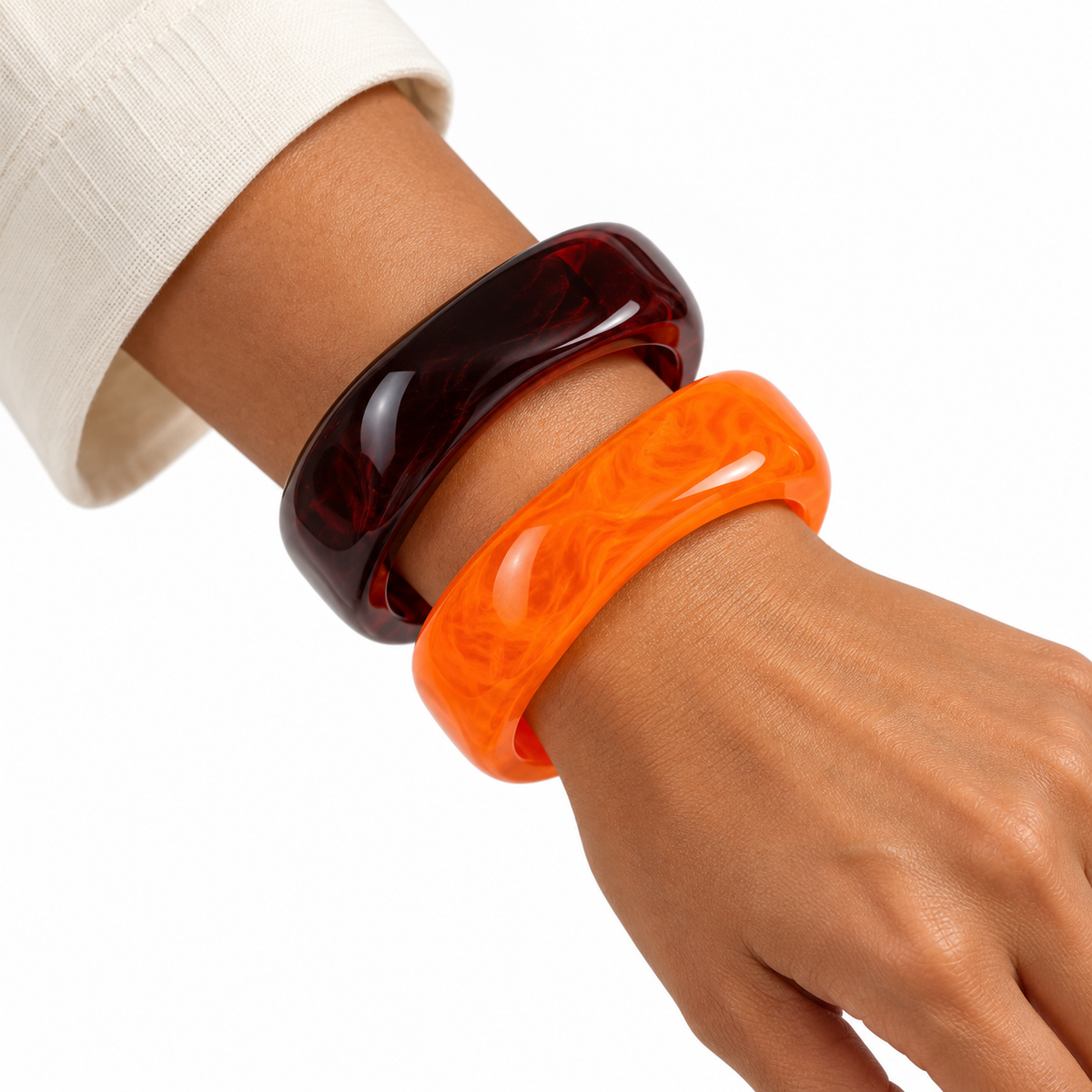Orange & Black Chunky Square Bangle Bracelet Set, 2 Pieces