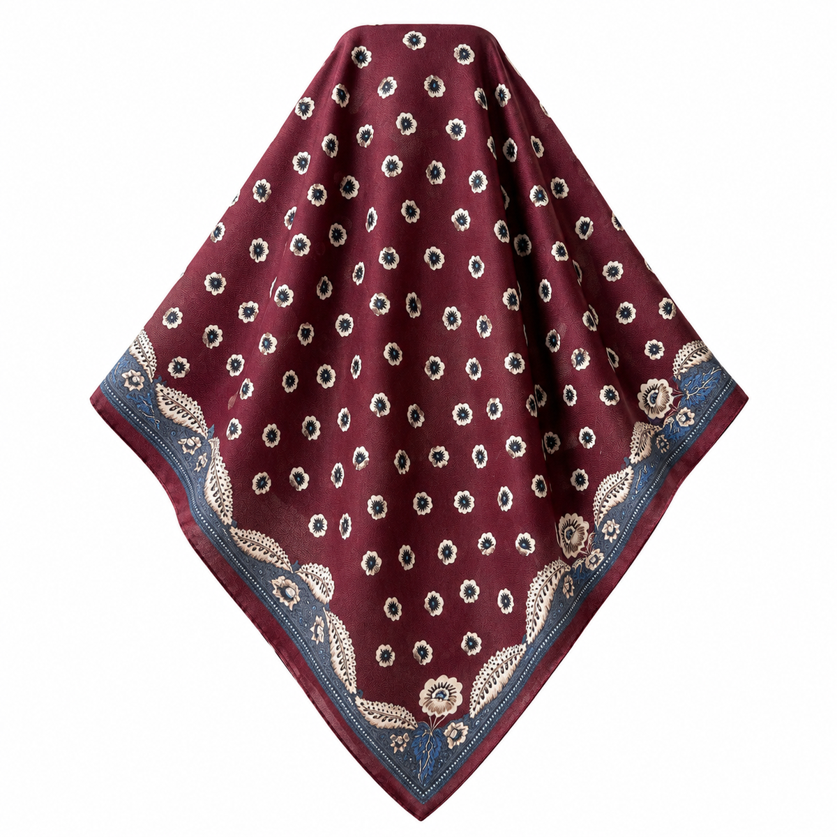 Burgundy Floral Paisley Square Scarf | Cotton Blend Bandana Neckerchief | 26.77"