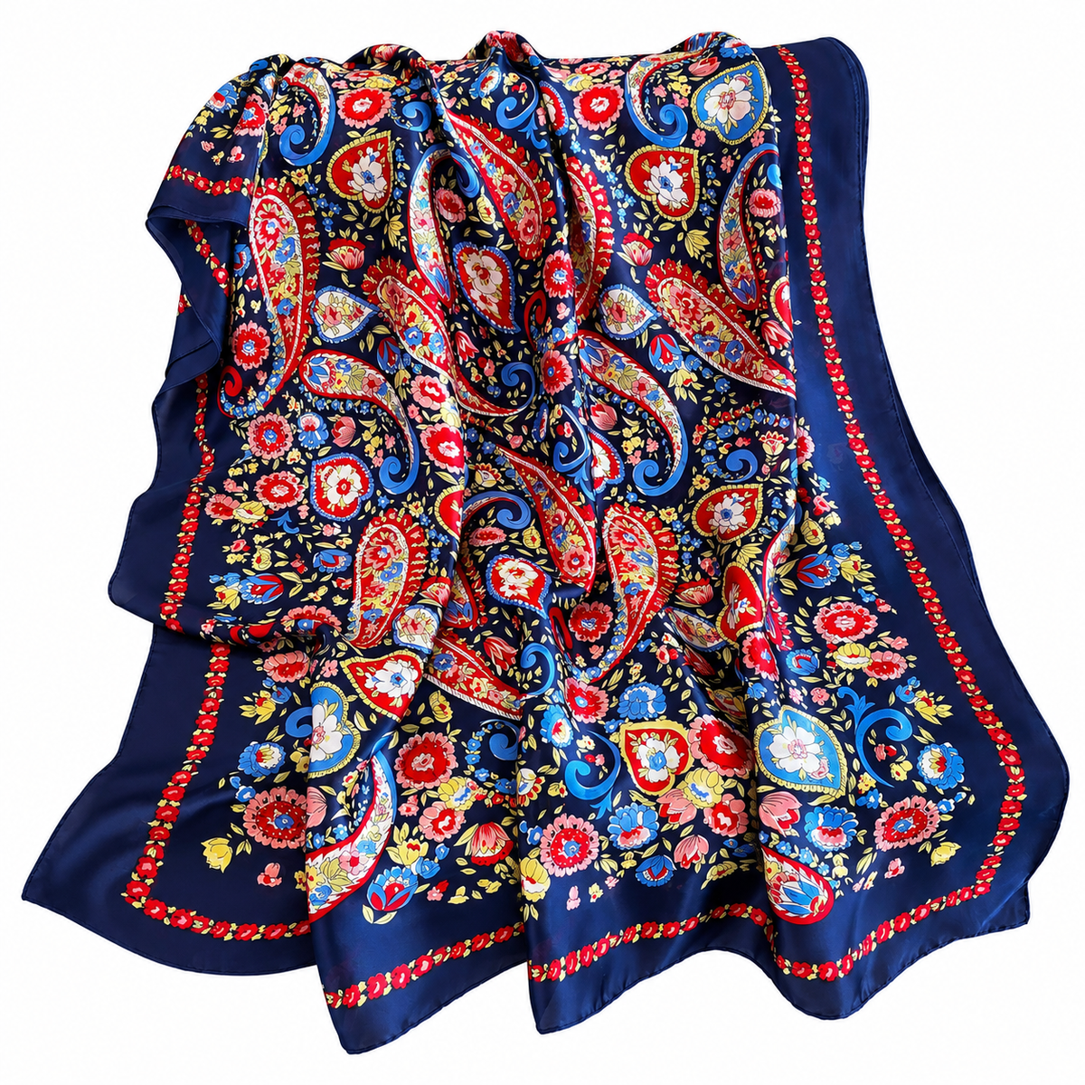 Large Navy Paisley Floral Scarf for Women