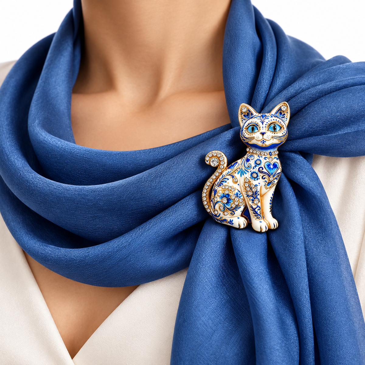 Floral Enamel Cat Brooch Gift Set, 2 Pieces
