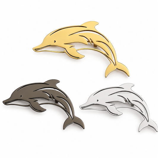3-Piece Dolphin Brooch Set – Gold-Tone, Silver-Tone & Black