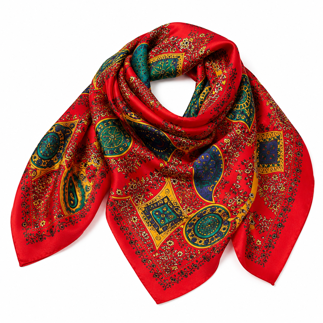 Red Paisley Silk-Feel Square Scarf – 27 x 27 Inches | Neck Scarf, Handbag Wrap & Hair Accessory for Women